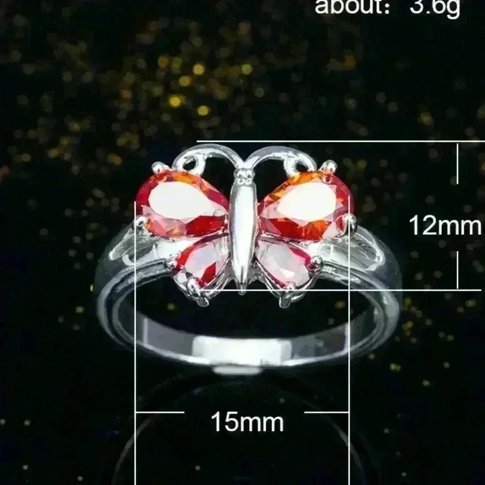 🔥 925 Silver Plated Ruby Red Sapphire CZ Cute Butterfly Ring, GPMB1473